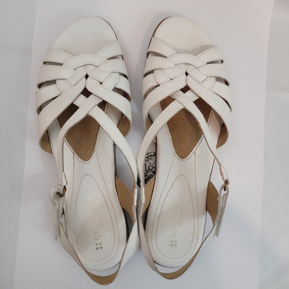 Naturalizer Convey Sandals Womens 10 White Leather Huarache Slingback N5 Comfort
